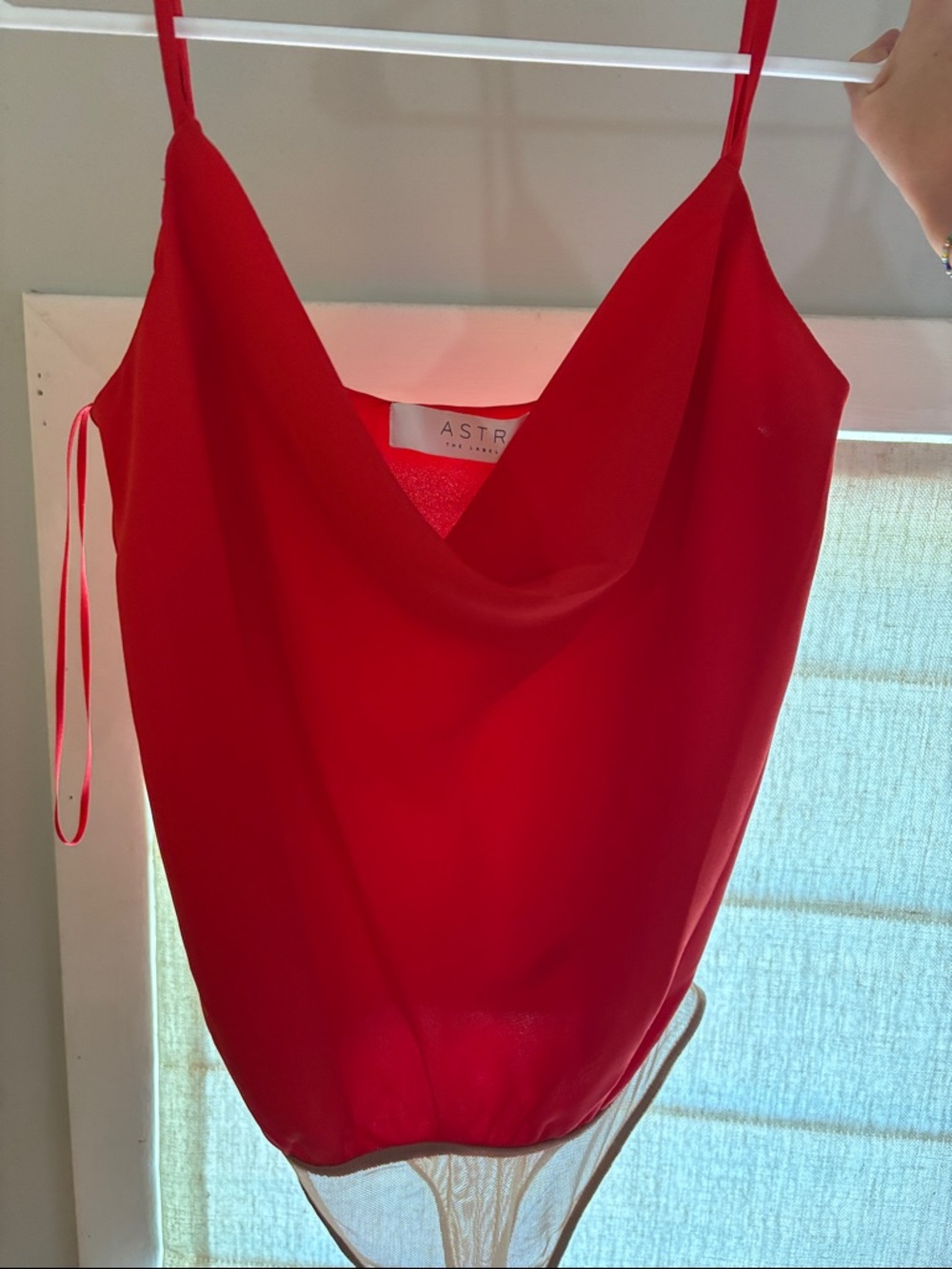 Astr the Label Red Draped Cowl Neck Bodysuit